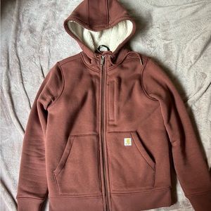 Carhartt Sherpa lined zip up hoodie- rust brown/maroon color! XS Very warm!